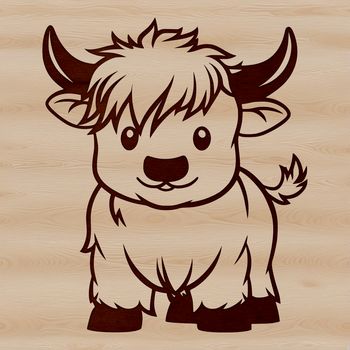 Portrait of a Highland cow, a popular farm animal native to the British Isles.