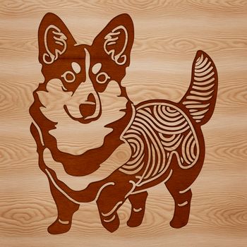 A detailed illustration of a standing Welsh Corgi breed dog with ornate features.