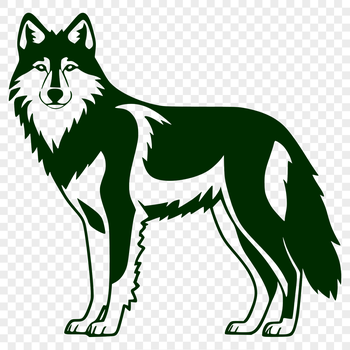 A full-body illustration of a wolf standing upright in a simple design.