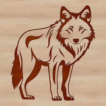 A digital illustration of a wolf standing in a natural environment.