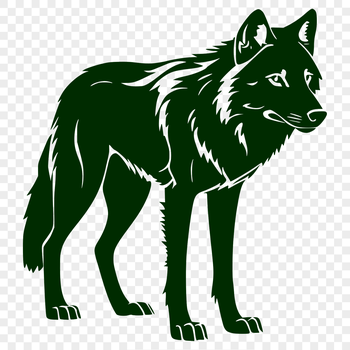 A standing wolf depicted in full body with details for illustration or design.