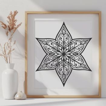 An ornate five-pointed star graphic designed for various applications including Christmas decorations.
