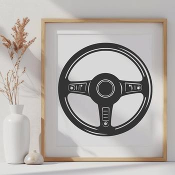 A detailed illustration of a standard vehicle steering wheel, suitable for editing in vector graphics software.