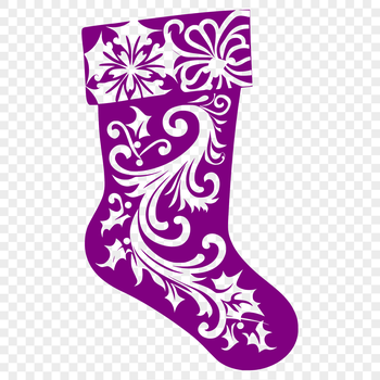 Ornate Christmas stocking with floral pattern design, suitable for vector art and cutting machine use.