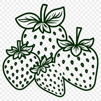A stylized illustration of a single strawberry in various colors.