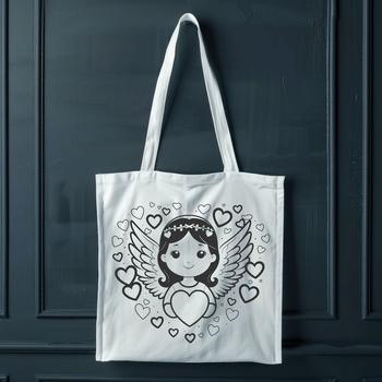 A stylized illustration of a gentle angel with outstretched wings.