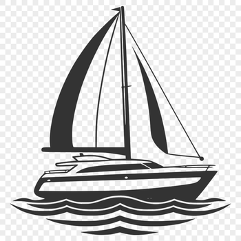 A simple line illustration of a small sailboat on calm waters.