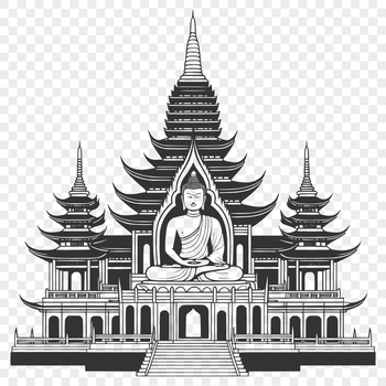 A traditional Asian-style Buddhist temple with intricate architecture and ornate details, suitable for vector art projects.