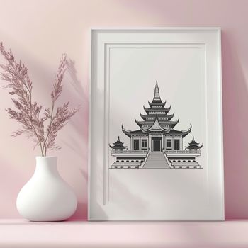 Buddhist temple building with intricate details and ornaments.