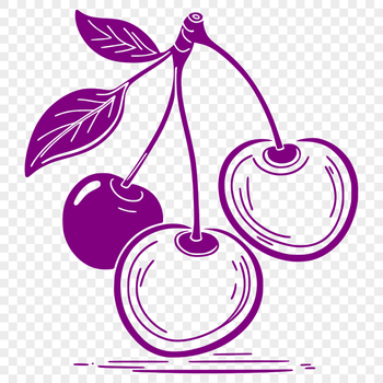 A single cherry fruit with a stem on a white background.