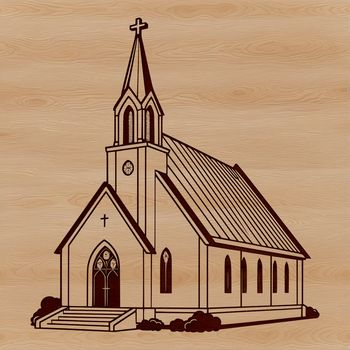 A simple vector illustration of a church building with traditional architecture.