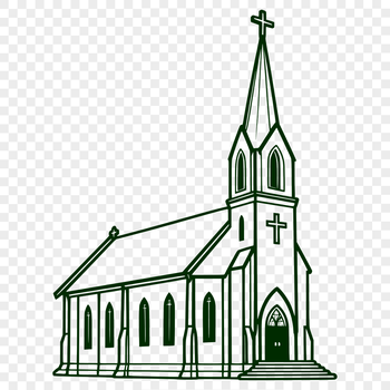 A vector graphic representation of a traditional Protestant church structure.