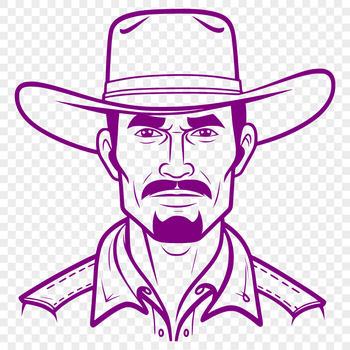 A digital illustration of a cowboy in a Western setting, created as a vector graphic for customizable designs.