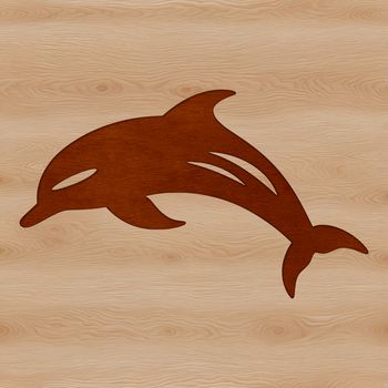 A graphic illustration of a dorsal finned marine mammal swimming through the ocean.