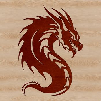 A detailed illustration of a dragon's head with intricate designs, suitable for vector art projects.