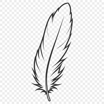An editable graphic of a single feather suitable for cutting or laser engraving projects.