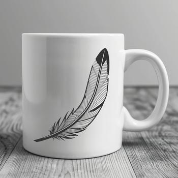 A single white bird's feather with soft, rounded edges, designed as a vector graphic.