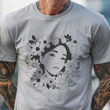 Vector design of a female figure with floral patterns in the background.