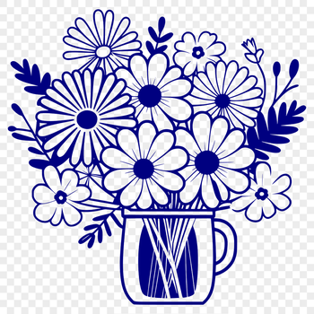 A stylized bouquet of flowers with curved stems and leaves, ideal for vector art designs.