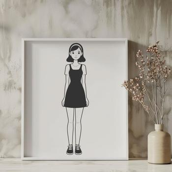 A simple clip art design featuring a female child figure with clean lines and flat colors suitable for digital use.