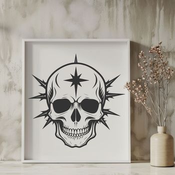 A stylized gothic-style skull illustration in vector format, suitable for digital design and craft projects.