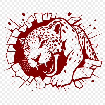 A majestic jaguar breaking through a wall, rendered in vector art.