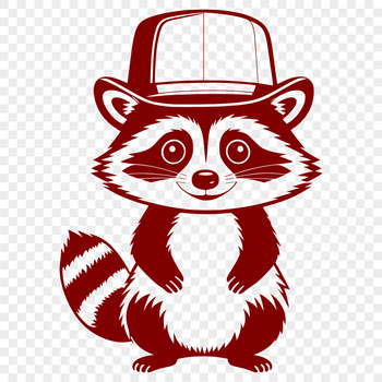 A raccoon wearing a hat made from various textures, suitable for use in graphic design and digital art.
