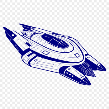 A high-resolution vector illustration of a futuristic spaceship in space.