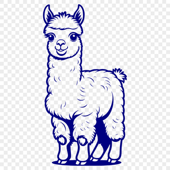 An illustration of a standing alpaca with soft fur and gentle eyes.