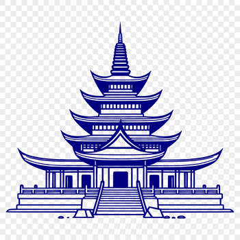 A detailed SVG design of a serene Buddhist temple with intricate carvings and Eastern-inspired details.