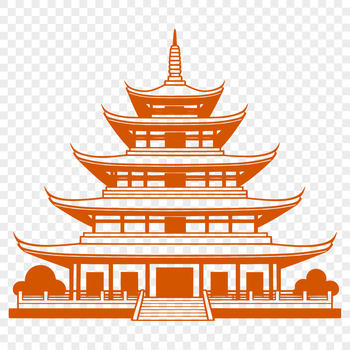 A tranquil Buddhist temple with intricate architecture and ornate details, set against a neutral background.
