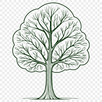 A detailed illustration of a tree with branches and leaves, suitable for vector design and cutting machine stencils.