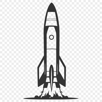 A detailed illustration of a futuristic rocket ship soaring through space.