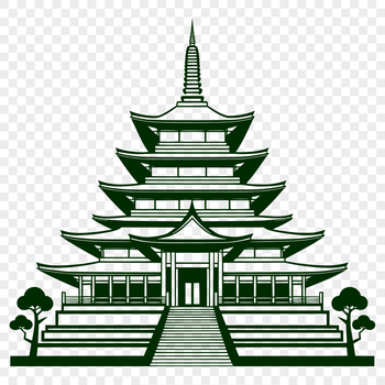 Illustrative rendering of a traditional Buddhist temple with ornate architecture