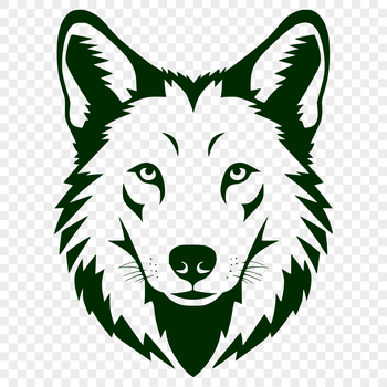 An illustration of a wolf's head with detailed features, suitable for vector art and design.