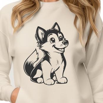 A vector illustration of a Husky dog sitting with its full body visible.
