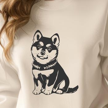 A vector illustration of a sitting Shiba Inu dog from the front, in full body.