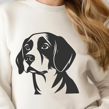A detailed illustration of a Beagle's head with prominent features.