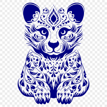 A stylized illustration of a bear in an ornate design, depicted from full body with a sitting posture.