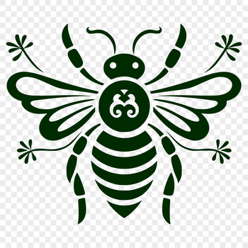 A detailed illustration of a full-body bee with ornate features, suitable for gardening or clip art designs.
