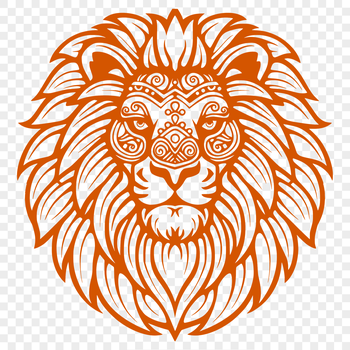 Large illustration of a lion's head with ornate details.