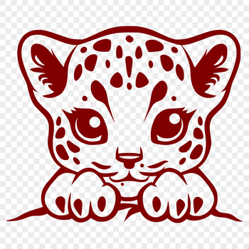 A close-up of a big cat's head peeking out from behind foliage, created in vector art.