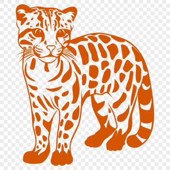 A standing ocelot animal in full body pose.