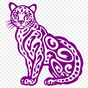 A sitting ocelot with its fur and features depicted in detail, suitable for vector design.