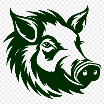 An illustration of a pig's head with detailed facial features.
