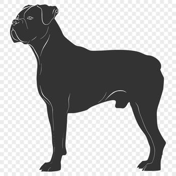 A detailed silhouette of a Boxer dog standing on its hind legs, depicted as a vector image for various uses.