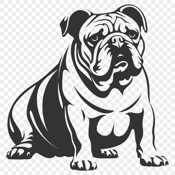 A cartoon illustration of a sitting bulldog from the full body.