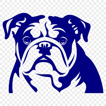 An illustration of a bulldog's head, a common domesticated animal.