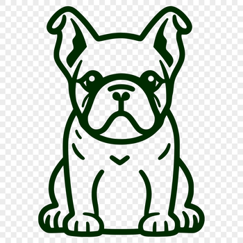 A simple line drawing of a Bulldog sitting in a relaxed pose, suitable for various design applications.