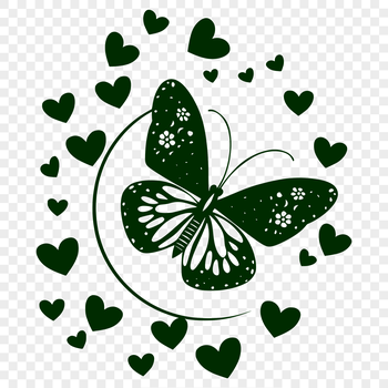 A colorful butterfly illustration with love hearts on its wings.
